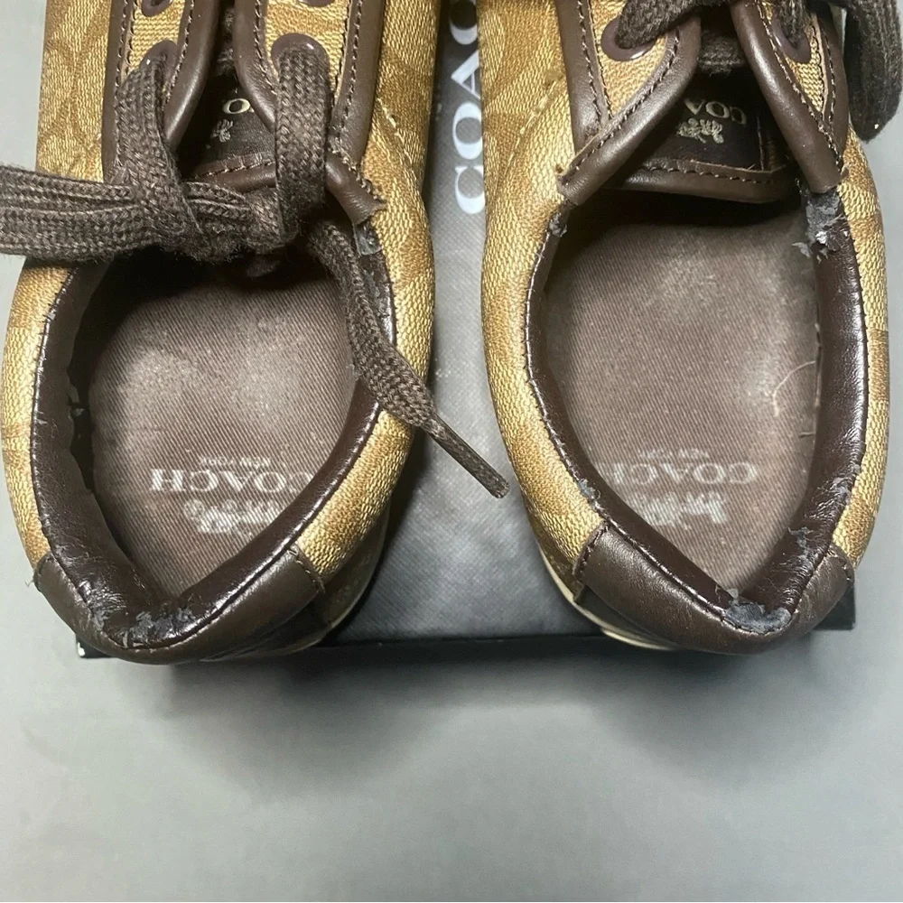 GUC USED COACH PERCY 12CM PVC/NAPPA SNEAKERS IN KHAKI/CHESTNUT - SIZE 7.5
